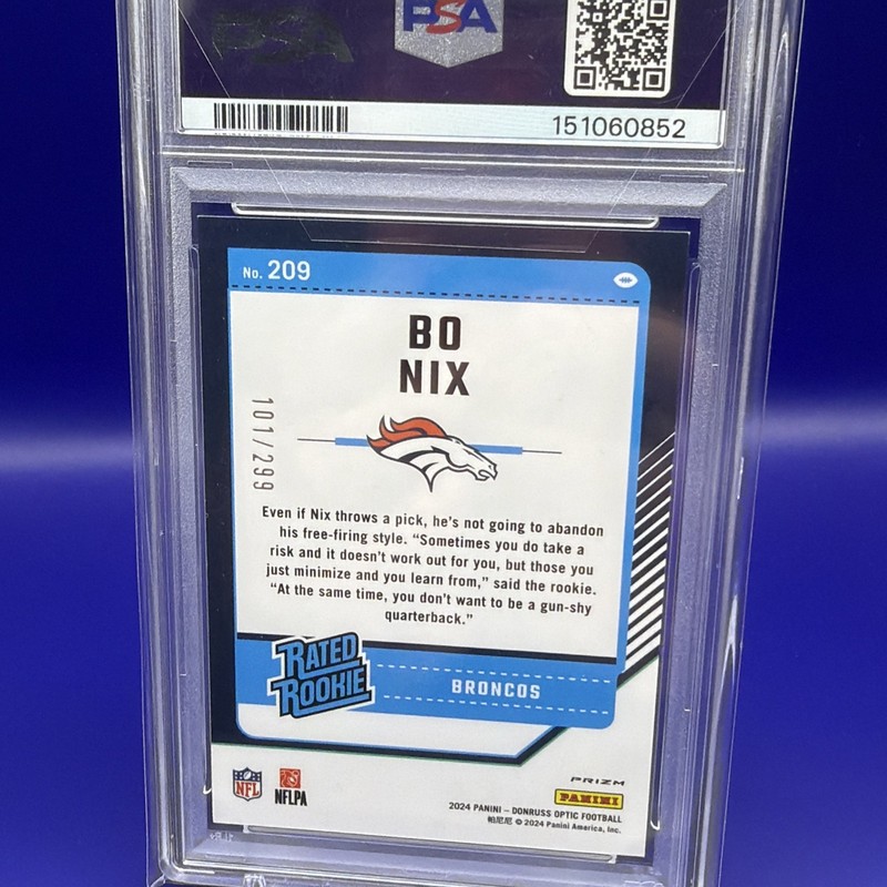 2024 Panini Donruss Optic - Rated Rookie Bo Nix #209 Aqua Prizm /299 (RC) PSA 9 view 2