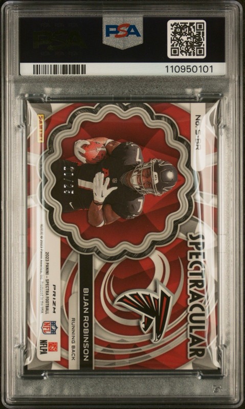 2023 Panini Spectra - Rookies Bijan Robinson #117 Meta Prizm /25 (RC) PSA 10 view 2
