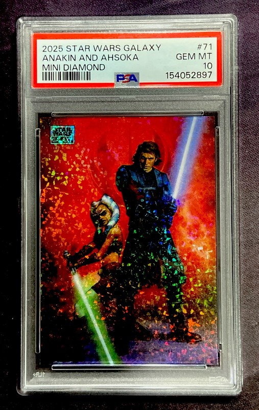 2025 Topps Star Wars Galaxy #71 ANAKIN AND AHSOKA MINI DIAMOND REFRACTOR PSA 10