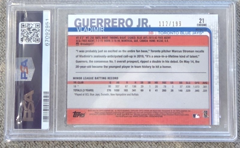 2019 Topps Chrome Vladimir Guerrero Jr. X-Fractor /199 RC PSA 10 Refractor  view 2