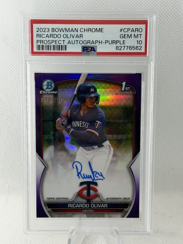 Ricardo Olivar - 2023 Bowman Chrome Purple Refractor Auto /250 1st Bowman PSA 10