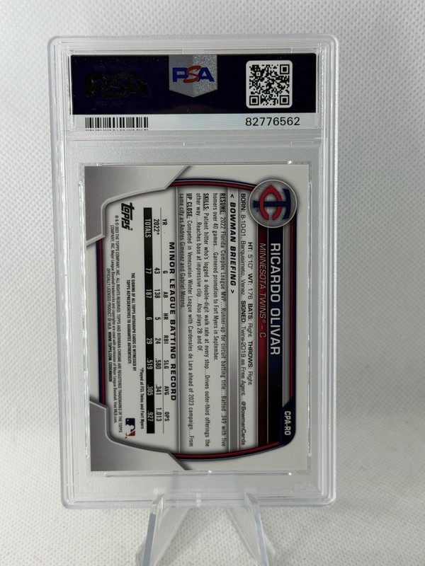 Ricardo Olivar - 2023 Bowman Chrome Purple Refractor Auto /250 1st Bowman PSA 10 view 2
