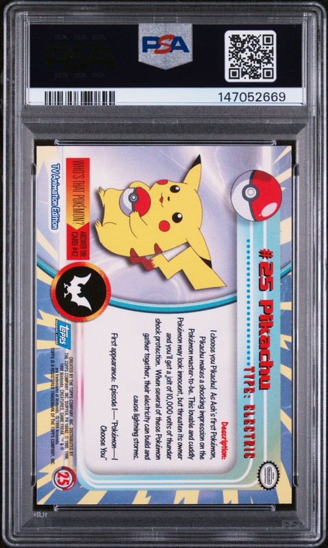 1999 Pokemon Topps TV Pikachu 25 FRESHLY GRADED PSA 6 EX-MINT view 2