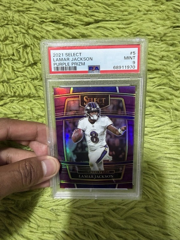 2021 Panini Select Lamar Jackson #5 Purple Prizm /75 PSA 9 view 1