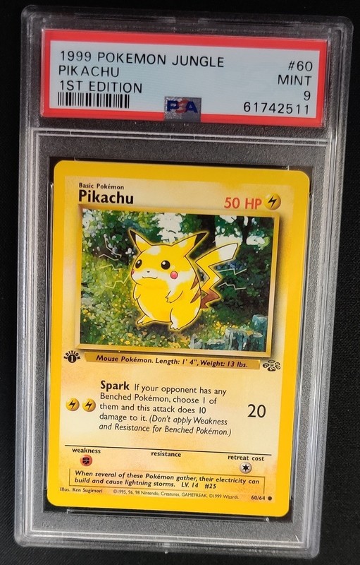 PSA 9 MINT Pikachu 60/64 1st Edition Common Jungle Pokemon Graded Card