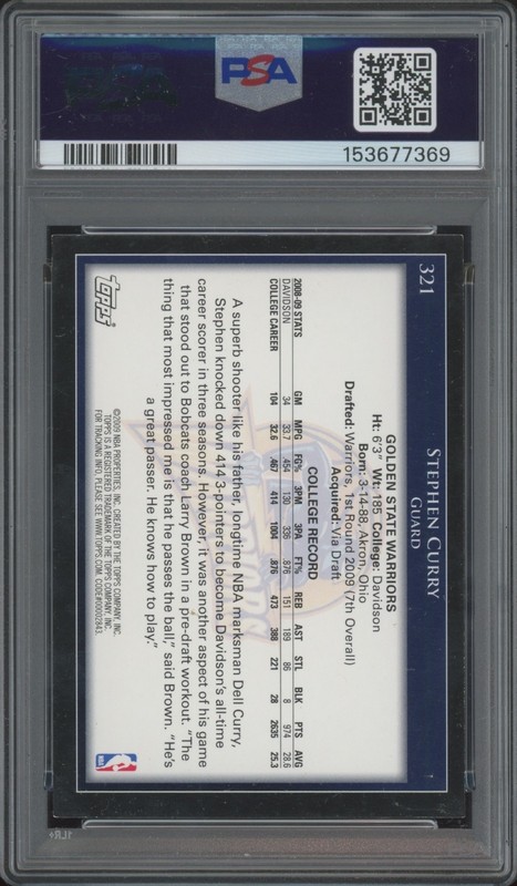 2009 Topps #321 Stephen Curry RC Rookie EX PSA 5 view 2