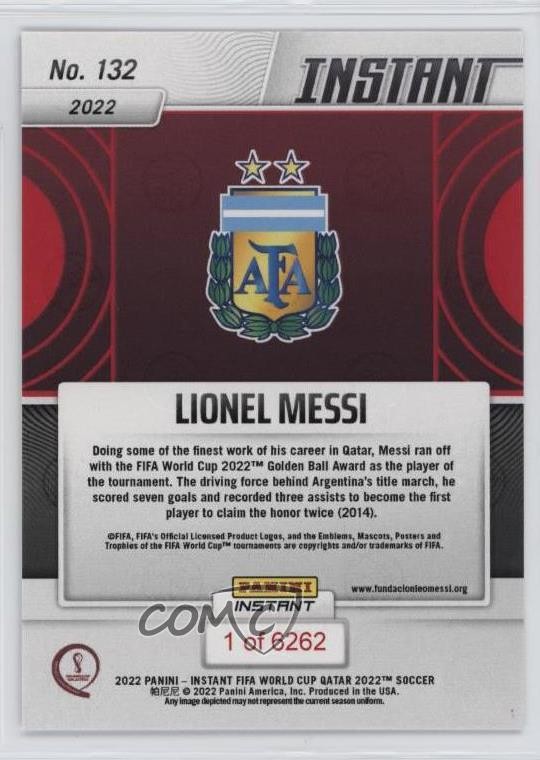 2022 Panini Instant FIFA World Cup Qatar /6262 Lionel Messi #132 5yi view 2