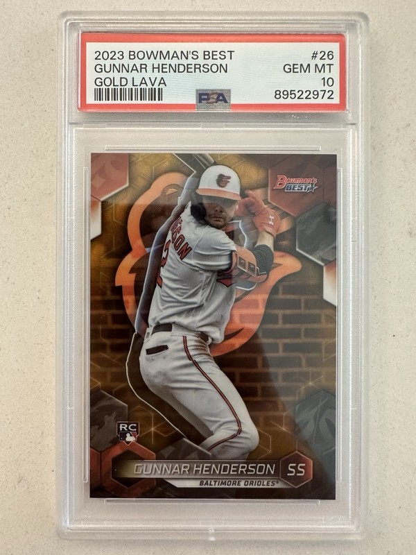 2023 Bowman's Best - Gunnar Henderson #26 Gold Lava Refractor /75 (RC) PSA 10