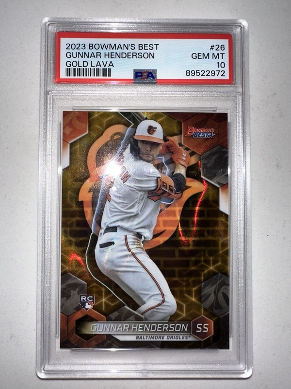 2023 Bowman's Best - Gunnar Henderson #26 Gold Lava Refractor /75 (RC) PSA 10 view 2