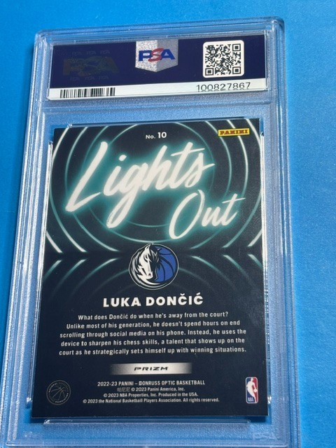 2022 Donruss Optic Lights out Red Wave Luka Doncic PSA 9 view 2