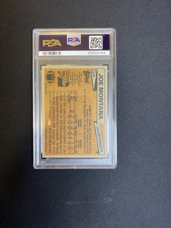 1981 TOPPS #216 JOE MONTANA PSA 5 view 2
