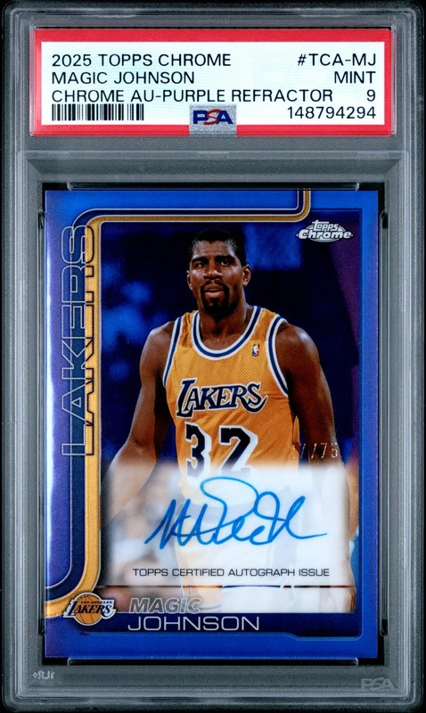 2025 Topps Chrome Autographs Magic Johnson #TCA-MJ Purple Refractor /75 PSA 9