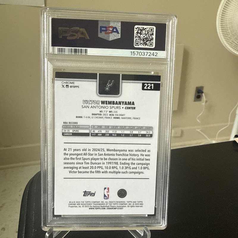2025 Topps Chrome #221 Victor Wembanyama PSA 9 MINT view 2
