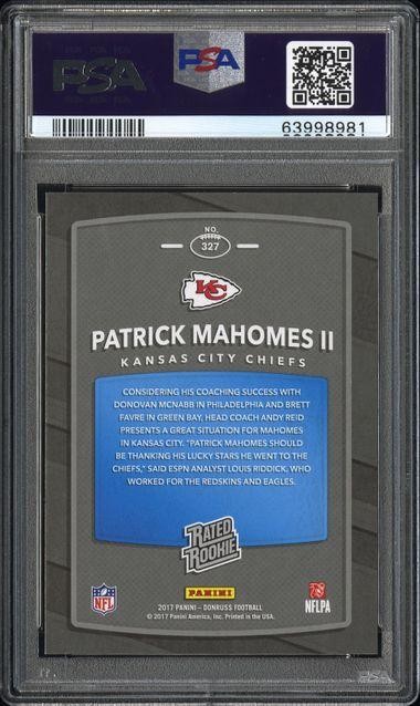 2017 Panini Donruss Patrick Mahomes Red Press Proof PSA 9 view 2