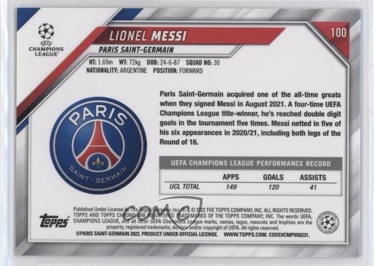 2021 Topps Chrome UEFA Champions League Speckle Refractor Lionel Messi #100 14tf view 2
