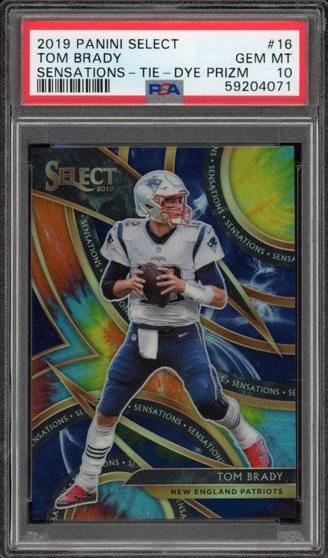 2019 Panini Select Tom Brady Tie Dye Sensations 12/25 PSA 10, Pop 8 JERSEY MATCH