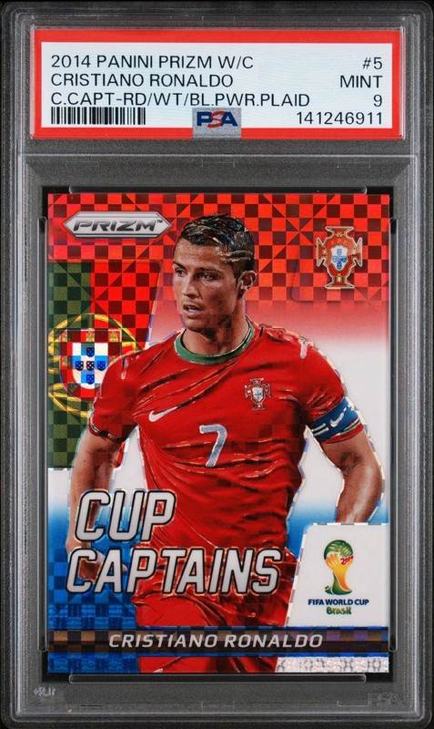 2014 Panini Prizm World Cup Captains Cristiano Ronaldo #5 Red White & Blue PSA 9
