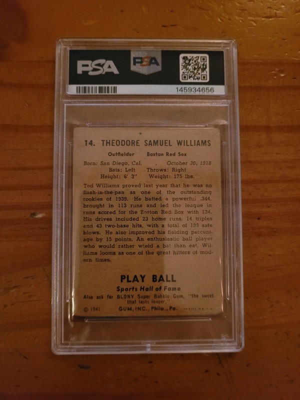 1941 Play Ball #14 Ted Williams PSA 1 Poor Red Sox HOF view 2