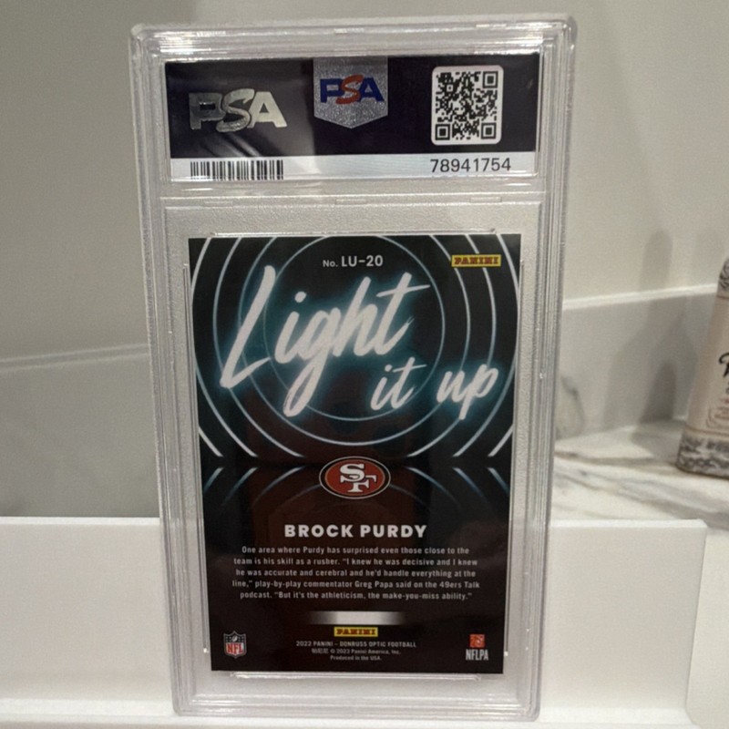 Panini 2022 Donruss Optic Brock Purdy Light It Up #LU-20 PSA 10 RC 49ers view 2