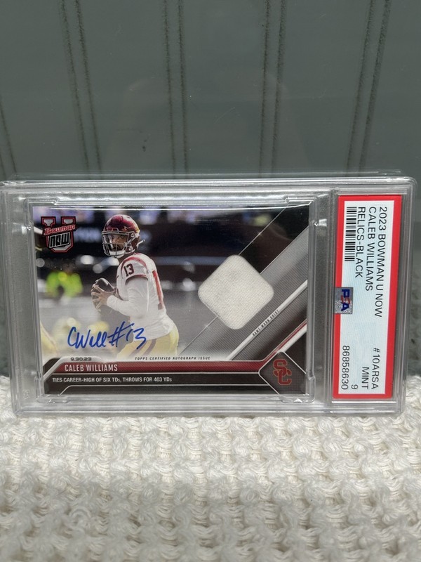 2023 Bowman U Now Caleb Williams Auto GU Jersey Relic Black 18/25 Jersey # PSA 9