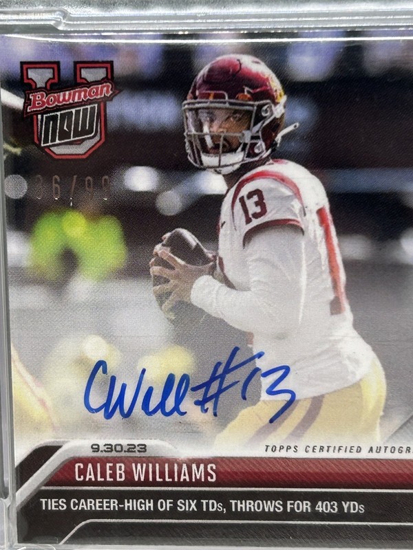 2023 Bowman U Now Caleb Williams Auto GU Jersey Relic Black 18/25 Jersey # PSA 9 view 2