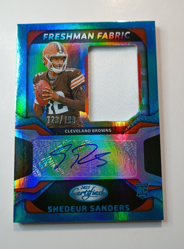 2025 PANINI CERTIFIED SHEDEUR SANDERS FRESHMAN FABRIC RC AUTO PATCH /199 FBC-SSS