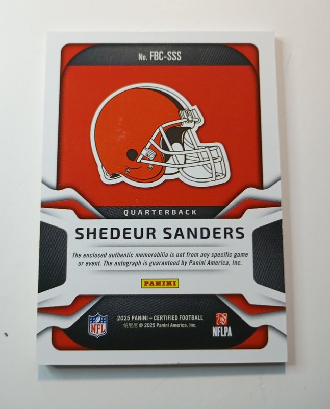 2025 PANINI CERTIFIED SHEDEUR SANDERS FRESHMAN FABRIC RC AUTO PATCH /199 FBC-SSS view 2