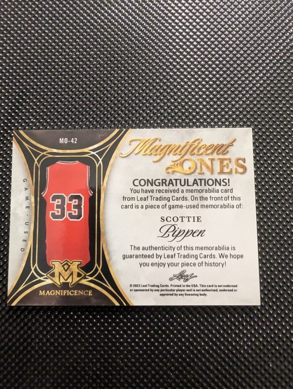2023 Leaf Magnificent Ones Scottie Pippen 1/1 Game Used Logoman view 2