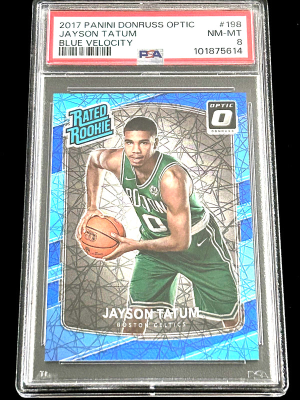 2017 Panini Donruss Optic Jayson Tatum Blue Velocity Rated Rookie RC #198 PSA 8