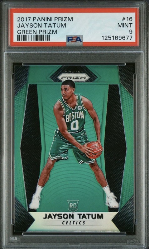 2017 Panini Prizm Jayson Tatum Green Prizm RC #16 PSA 9 Celtics Rookie