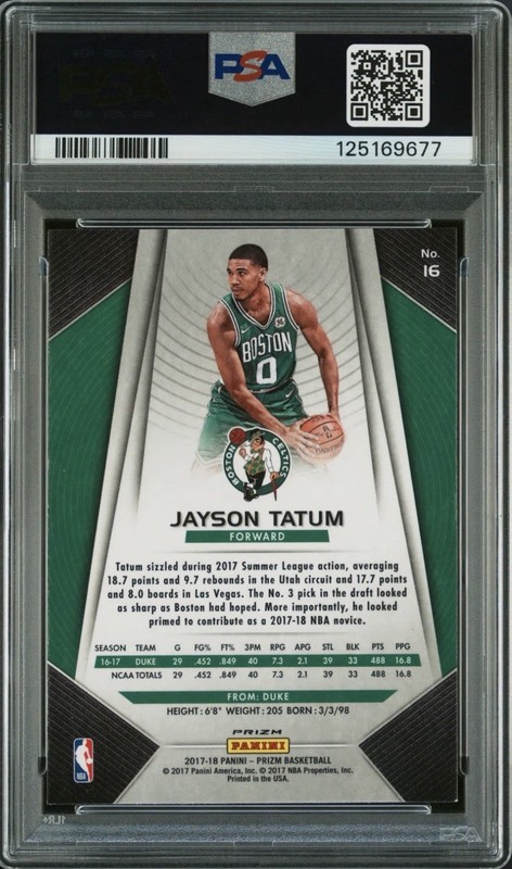 2017 Panini Prizm Jayson Tatum Green Prizm RC #16 PSA 9 Celtics Rookie view 2