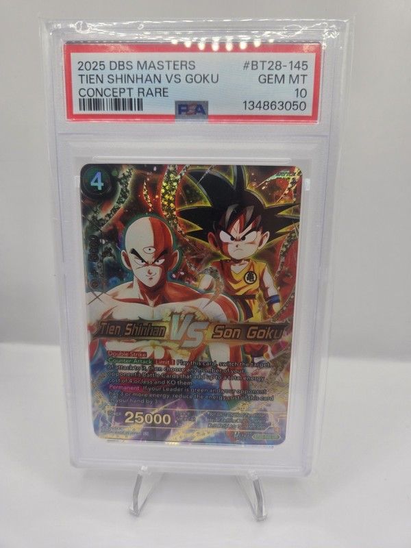 Tien Shinhan VS Son Goku Bandai DBS Masters BT28-145 Concept Rare Foil PSA 10