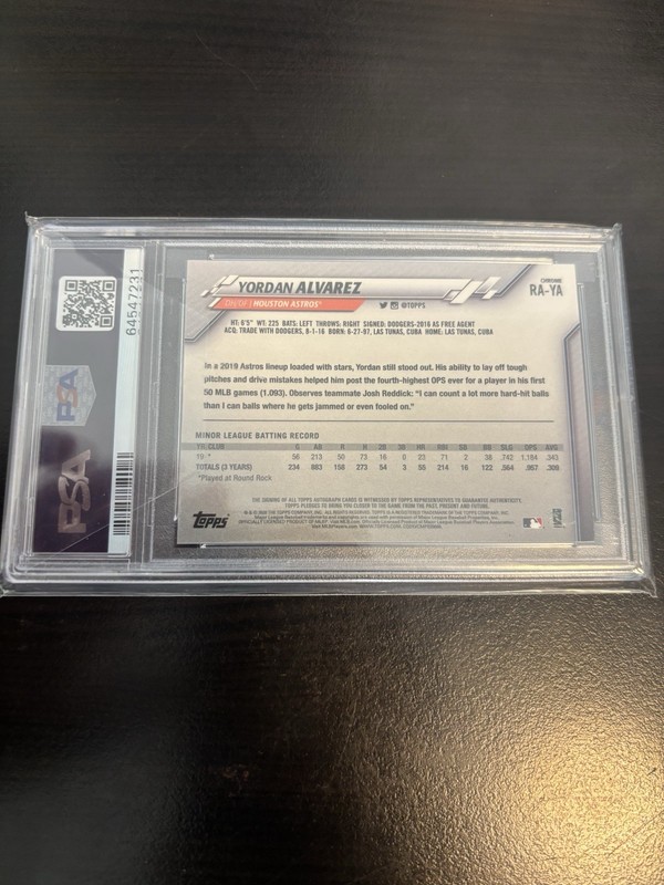 2020 Topps Chrome #RA-YA YORDAN ALVAREZ Rookie On-Card Auto Rookie RC PSA 10 GM view 2