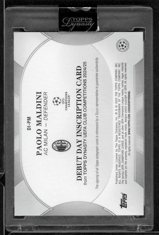 2024/25 Topps Dynasty UEFA Paolo Maldini Debut Day Inscription Auto /5 view 2