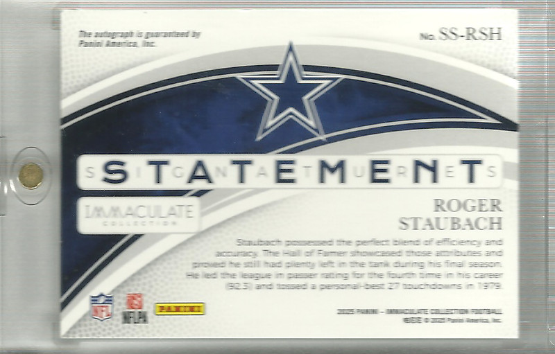 Roger Staubach 2025 Panini Immaculate Collection Statement On-Card Auto 40/49 view 2