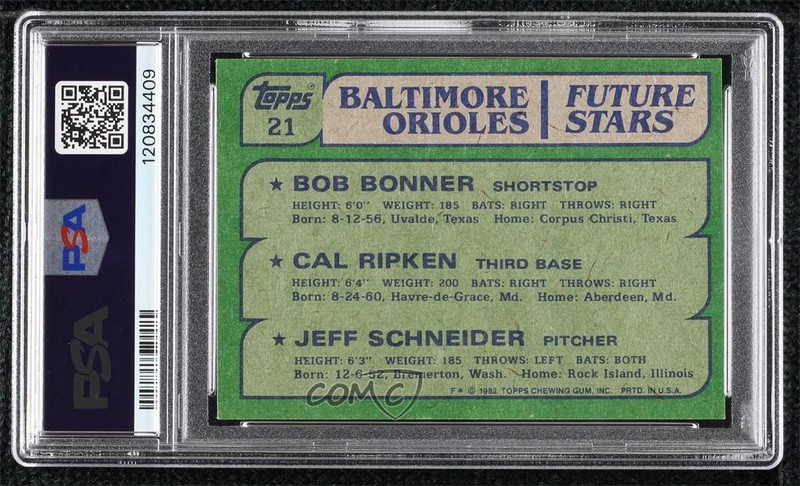 1982 Topps Future Stars Bobby Bonner Cal Ripken Jr Jeff Schneider Rookie RC 0ji1 view 2