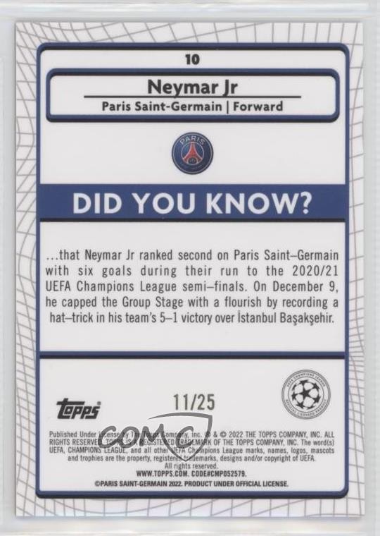 2021 Topps Merlin Collection Chrome UEFA Club Competitions 11/25 Neymar Jr 7y2 view 2