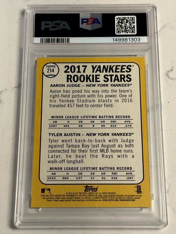 2017 Topps Heritage - Rookie Stars Aaron Judge, Tyler Austin #214 (RC) PSA 10 view 2