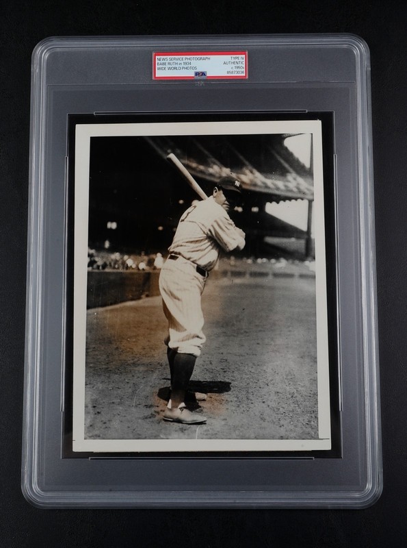 Babe Ruth in 1934 PSA Authenticated Type 4 Photo c.1950's, World Wide Photos