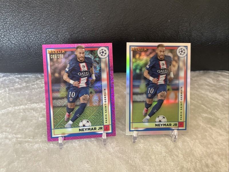 (2) 2022 TOPPS MERLIN UEFA NEYMAR JR #103 PINK MOJO REFRACTOR #d/275 & REFRACTOR