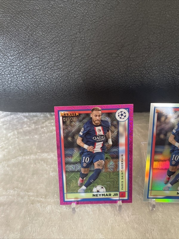 (2) 2022 TOPPS MERLIN UEFA NEYMAR JR #103 PINK MOJO REFRACTOR #d/275 & REFRACTOR view 2