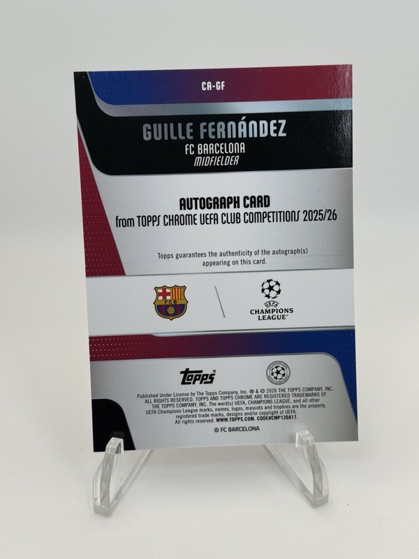 Topps Chrome Guille Fernandez FC Barcelona Rookie Autograph CA-GF view 2