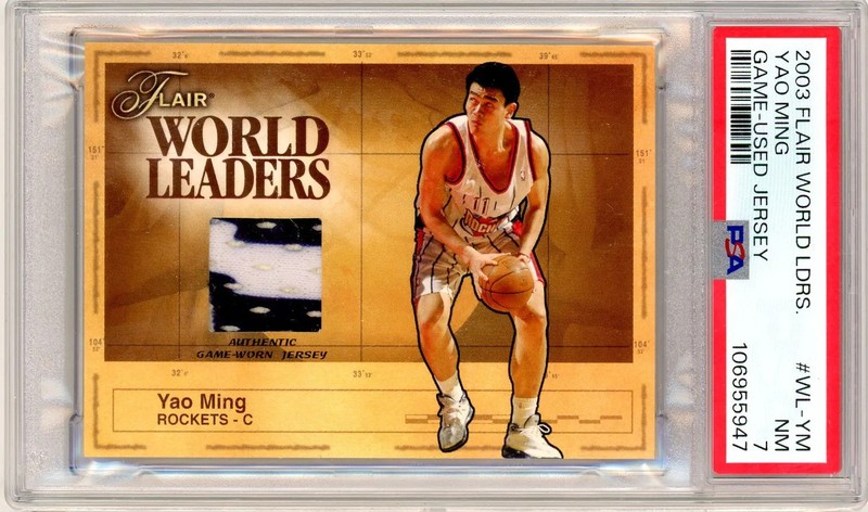 2003 Flair World Leaders Game Used Worn Yao Ming #WL-YM PSA 7 Jersey Patch