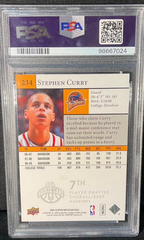 STEPHEN CURRY - ROOKIE 2009-10 Upper Deck Star Rookies #234 (RC) *PSA 9* view 2