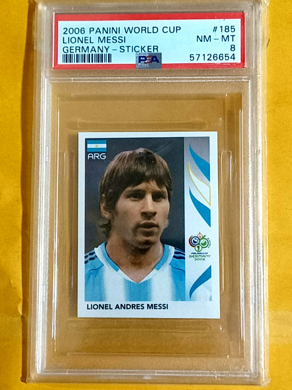 2006 Panini World Cup #185 LIONEL MESSI Germany Sticker RC PSA 8 NM-MT