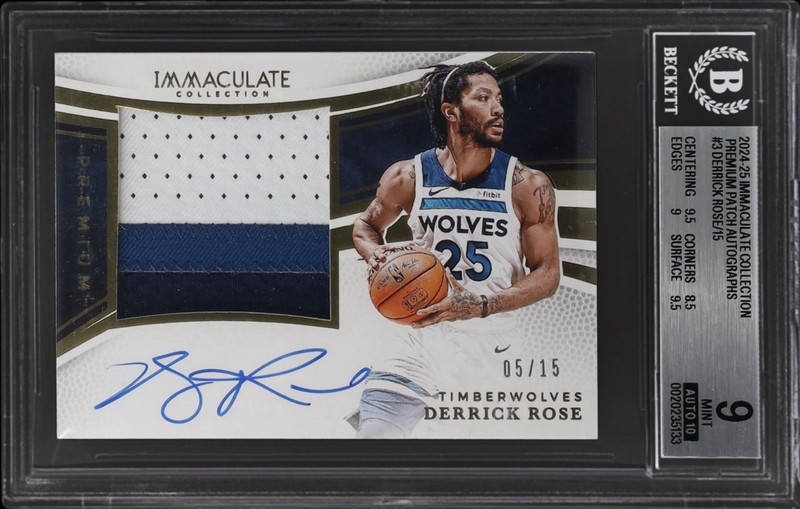 2024 Panini Immaculate Derrick Rose Premium Jumbo Patch Auto /15 Game Worn BGS 9
