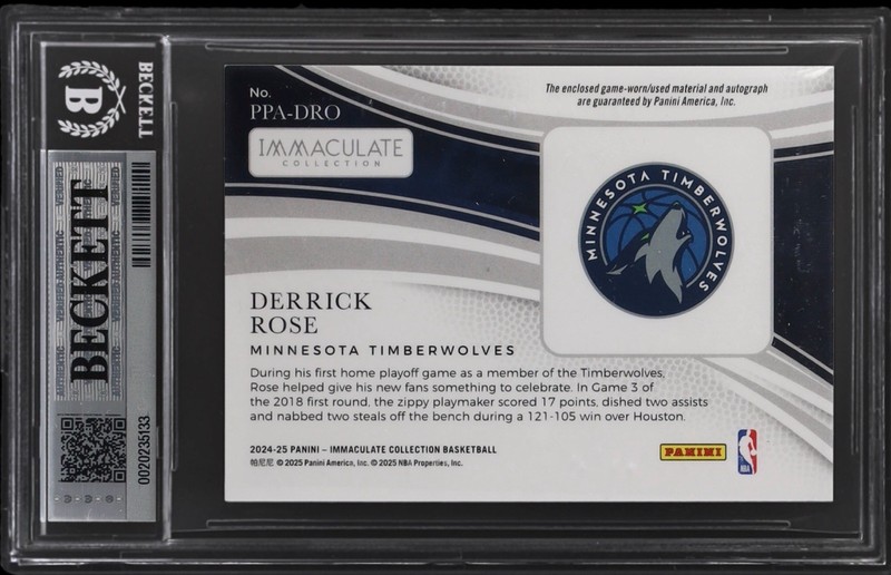 2024 Panini Immaculate Derrick Rose Premium Jumbo Patch Auto /15 Game Worn BGS 9 view 2