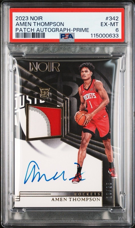 2023-24 Panini Noir Amen Thompson RC Patch Rookie Auto Autograph /25 Rockets PSA