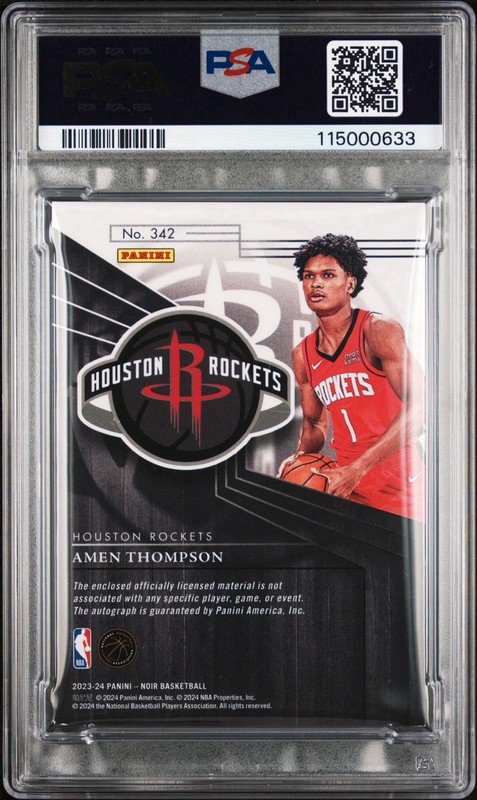 2023-24 Panini Noir Amen Thompson RC Patch Rookie Auto Autograph /25 Rockets PSA view 2
