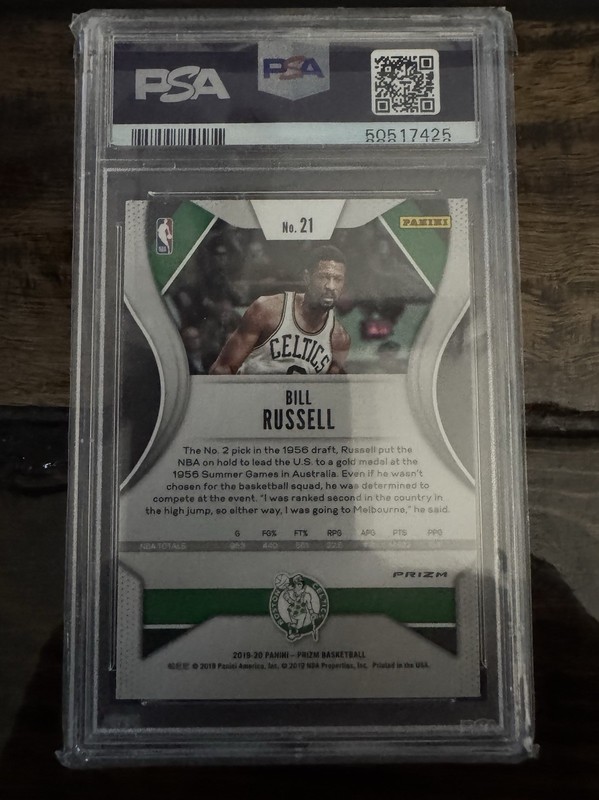 2019-20 Panini Prizm Green Refractor Prizm #21 Bill Russell Boston Celtics PSA 9 view 2